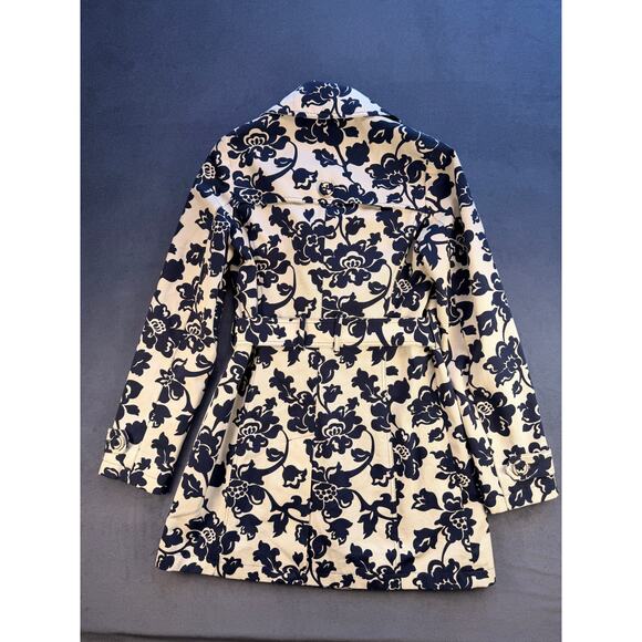 Merona Trench Coat/Jacket Blue Floral with Belt/Double Buttons / Women's S - Picture 9 of 11